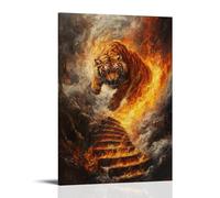 WJJAYLSS Legendary Creature Oil Painting- A Flame-winged Tiger Climbing A Spiral Staircase Made of Fire Contemporary Wall Mural Art Decorative Hanging Poster24x36inch(60x90cm)