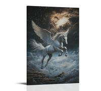 WJJAYLSS Legendary Creature Oil Painting- A Pegasus Hovering Above An Eternal Battlefield Under Starlit Smoke Contemporary Wall Mural Art Decorative Hanging Poster08x12inch(20x30cm)