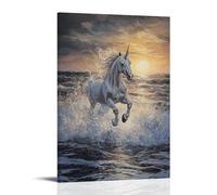 WJJAYLSS Legendary Creature Oil Painting- A Unicorn Galloping Across A Frozen Ocean Toward The Edge of Dawn Contemporary Wall Mural Art Decorative Hanging Poster20x30inch(50x75cm)