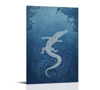 WJJAYLSS Minimalist Crocodile in River-Like Flow, Composed of Jagged Waves on A Lake Blue Background. Contemporary Wall Mural Art Decorative Hanging Poster20x30inch(50x75cm)