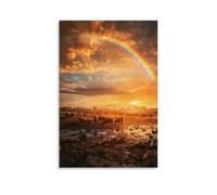 WJJAYLSS Noah Watches The First Rainbow form As Animals Step Onto Dry Land Two by Two Beneath A Golden Sky. Contemporary Wall Mural Art Decorative Hanging Poster08x12inch(20x30cm)
