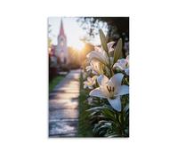 WJJAYLSS On Easter Morning, Lilies Bloom Along The Chapel Path before The Sun Even Touches Them. Contemporary Wall Mural Art Decorative Hanging Poster08x12inch(20x30cm)