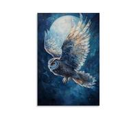 WJJAYLSS Owl Mid-Flight Crafted From Geometric Wings And Feather Dashes on A Moonlit Canvas. Contemporary Wall Mural Art Decorative Hanging Poster24x36inch(60x90cm)