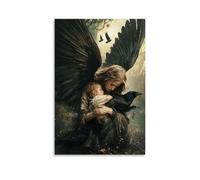 WJJAYLSS The Angel Shelters A Wounded Child Beneath Her Wings As Crows Circle in Prayerful Silence. Contemporary Wall Mural Art Decorative Hanging Poster16x24inch(40x60cm)