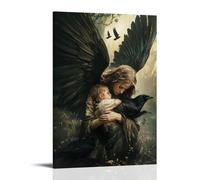 WJJAYLSS The Angel Shelters A Wounded Child Beneath Her Wings As Crows Circle in Prayerful Silence. Contemporary Wall Mural Art Decorative Hanging Poster08x12inch(20x30cm)