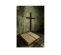 WJJAYLSS The Bible And Cross Lie Side by Side in A War Museum, Untouched by Time, A Silent Testament to Hope. Contemporary Wall Mural Art Decorative Hanging Poster24x36inch(60x90cm)