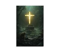 WJJAYLSS The Cross Glows in A Jungle Temple, And The Monkeys Kneel Without Knowing Why. Contemporary Wall Mural Art Decorative Hanging Poster20x30inch(50x75cm)