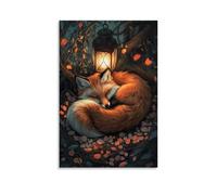 WJJAYLSS The Fire Spirit Fox Curled in A Circle of Petals And Ash, Dreaming Beside An Ancient Lantern Contemporary Wall Mural Art Decorative Hanging Poster16x24inch(40x60cm)