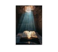 WJJAYLSS The Holy Scriptures Lie Open on A Stone Altar, And Rays of Light from Above Highlight A Single Verse of Grace. Contemporary Wall Mural Art Decorative Hanging Poster24x36inch(60x90cm)