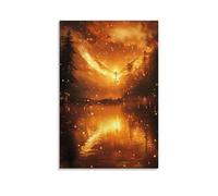 WJJAYLSS The Lake Shimmers with Fire As The Angel’s form Reflects As Both Guardian And Judge. Contemporary Wall Mural Art Decorative Hanging Poster24x36inch(60x90cm)