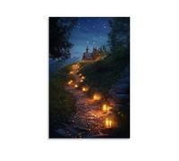 WJJAYLSS The Path to The Chapel Glows With Lanterns on A Hill Where The Stars Kneel in Silence Contemporary Wall Mural Art Decorative Hanging Poster24x36inch(60x90cm)