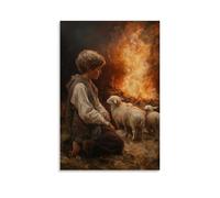 WJJAYLSS The Shepherd Boy Kneels Alone Before The Christ Child, The Fire Behind Him Warming The World Contemporary Wall Mural Art Decorative Hanging Poster12x18inch(30x45cm)