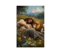 WJJAYLSS The Shepherd’s Rest - Jesus Sleeps in A Meadow While A Lion Watches Over His Flock Contemporary Wall Mural Art Decorative Hanging Poster08x12inch(20x30cm)