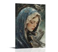 WJJAYLSS The Virgin Mary Shelters A Flock of Sparrows Beneath Her Veil As Winter Snow Begins to Fall. Contemporary Wall Mural Art Decorative Hanging Poster12x18inch(30x45cm)