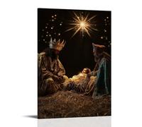 WJJAYLSS Three Kings Kneel Beside A Cradle Made of Straw, Their Gifts Glowing in The Humble Light Contemporary Wall Mural Art Decorative Hanging Poster12x18inch(30x45cm)