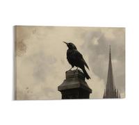 WJJAYLSS Victorian-Era Illustration of A Majestic Blackbird Singing from The Church Spire Contemporary Wall Mural Art Decorative Hanging Poster08x12inch(20x30cm)