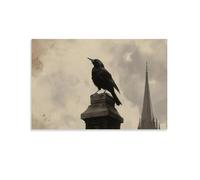 WJJAYLSS Victorian-Era Illustration of A Majestic Blackbird Singing from The Church Spire Contemporary Wall Mural Art Decorative Hanging Poster12x18inch(30x45cm)