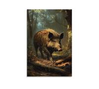 WJJAYLSS Victorian-Era Illustration of A Majestic Boar Rooting in Forest Undergrowth Contemporary Wall Mural Art Decorative Hanging Poster16x24inch(40x60cm)