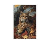 WJJAYLSS Victorian-Era Illustration of A Majestic Bobcat Hidden Among Fallen Leaves Contemporary Wall Mural Art Decorative Hanging Poster16x24inch(40x60cm)