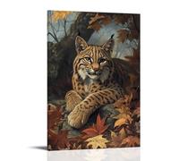 WJJAYLSS Victorian-Era Illustration of A Majestic Bobcat Hidden Among Fallen Leaves Contemporary Wall Mural Art Decorative Hanging Poster16x24inch(40x60cm)
