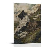 WJJAYLSS Victorian-Era Illustration of A Majestic Collie Herding Clockwork Sheep Through Moors Contemporary Wall Mural Art Decorative Hanging Poster24x36inch(60x90cm)