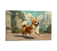 WJJAYLSS Victorian-Era Illustration of A Majestic Corgi Playing Happily in The Palace Gardens Contemporary Wall Mural Art Decorative Hanging Poster08x12inch(20x30cm)