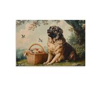 WJJAYLSS Victorian-Era Illustration of A Majestic Dog Guarding A Picnic Basket from Birds Contemporary Wall Mural Art Decorative Hanging Poster20x30inch(50x75cm)
