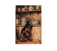 WJJAYLSS Victorian-Era Illustration of A Majestic Tortoiseshell Cat Hunting in The Pantry Contemporary Wall Mural Art Decorative Hanging Poster08x12inch(20x30cm)