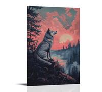 WJJAYLSS Victorian-Era Illustration of A Majestic Wolf Watching from Forest Edge at Dusk Contemporary Wall Mural Art Decorative Hanging Poster24x36inch(60x90cm)