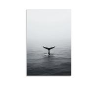 WJJAYLSS Whale Fin Emerging from A Blank Ocean Line, A Gesture Frozen in Motionless Silence Contemporary Wall Mural Art Decorative Hanging Poster12x18inch(30x45cm)