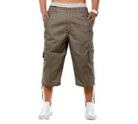 WJL WHISPERING JONES LONDON Mens 3/4 Long Shorts Cargo Combat Elasticated Waist Three Quarter Length Below Knee Modest M-6XL, Khaki - Long, XXL