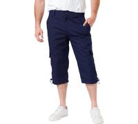 WJL WHISPERING JONES LONDON Mens 3/4 Long Shorts Cargo Combat Three Quarter Length Multi Pockets Below Knee Modest Cotton Elasticated Waist Pants 4XL 5XL 6XL, Navy, 5XL