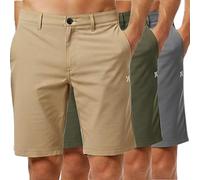 WJL WHISPERING JONES LONDON Mens 3 Pack Stretch Chino Shorts Quick Dry Polyester Fabric Four Way Stretch Summer Beach Holiday Regular Fit, Pack of 3 Pack A, 32W