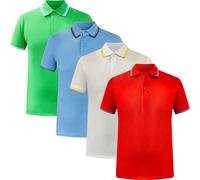 WJL WHISPERING JONES LONDON Mens 4, 5 or 6-Pack Polo Shirts Casual Tipping Collared Pique T-Shirts, Short-Sleeved Multi-Pack for Everyday Wear, Assorted - Pack of 4 - Apr, L