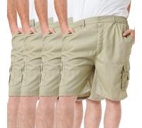 WJL WHISPERING JONES LONDON Mens 4 Pack Cargo Shorts Elasticated Waist Summer Holiday Wear Lightweight Comfortable Multipocket Utility Design, Beige, 3XL