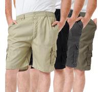 WJL WHISPERING JONES LONDON Mens 4 Pack Cargo Shorts Elasticated Waist Summer Holiday Wear Lightweight Comfortable Multipocket Utility Design, Beige, Black, Charcoal, Khaki, M