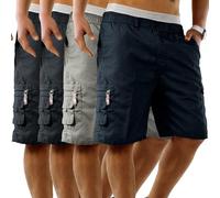 WJL WHISPERING JONES LONDON Mens 4 Pack Cargo Shorts Elasticated Waist Summer Holiday Wear Lightweight Comfortable Multipocket Utility Design, 2X Black, 1x Charcoal, 1x Navy, XXL