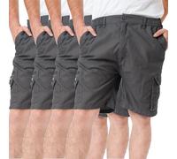 WJL WHISPERING JONES LONDON Mens 4 Pack Cargo Shorts Elasticated Waist Summer Holiday Wear Lightweight Comfortable Multipocket Utility Design, Charcoal, M