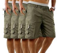 WJL WHISPERING JONES LONDON Mens 4 Pack Cargo Shorts Elasticated Waist Summer Holiday Wear Lightweight Comfortable Multipocket Utility Design, Khaki, M