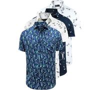 WJL WHISPERING JONES LONDON Mens 4 Pack Hawaiian Short Sleeve Beach Holiday Summer Designer Floral Shirt Menswear Printed Top, Pack 2, XL