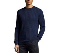 WJL WHISPERING JONES LONDON Mens Cable Knit Jumper Thick Weave Pullover Winter Fisherman Logo Knitted Sweater Long Sleeve Warm, Navy - FE, XXL