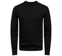 WJL WHISPERING JONES LONDON Mens Cable Knit Jumper Thick Weave Pullover Winter Fisherman Logo Knitted Sweater Long Sleeve Warm, Black, XL