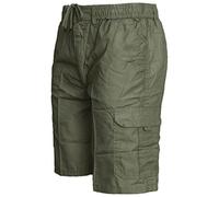 WJL WHISPERING JONES LONDON Mens Cargo Combat Shorts Pockets Cotton Plain Summer Elasticated Waist Pants, Khaki Cargo Shorts, 3XL