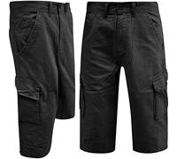 WJL WHISPERING JONES LONDON Mens Cargo Shorts Combat Work Casual Chino Long 3/4 Below Knee Length Summer Pants, Black, 40
