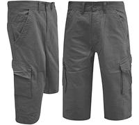 WJL WHISPERING JONES LONDON Mens Cargo Shorts Combat Work Casual Chino Long 3/4 Below Knee Length Summer Pants, Charcoal, 40