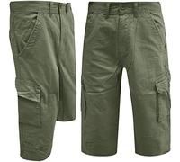 WJL WHISPERING JONES LONDON Mens Cargo Shorts Combat Work Casual Chino Long 3/4 Below Knee Length Summer Pants, Olive, 30