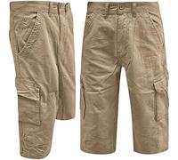 WJL WHISPERING JONES LONDON Mens Cargo Shorts Combat Work Casual Chino Long 3/4 Below Knee Length Summer Pants, Beige, 34