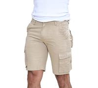 WJL WHISPERING JONES LONDON Mens Classic Fit Cargo Shorts Utility Multi Pocket Cotton Combat Chino Half Pants, Beige, 32W