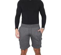 WJL WHISPERING JONES LONDON Mens Fleece Cargo Shorts Combat Jogging Elasticated Waist Stretch Plain Gym Knee Length Jersey Pants Zip Pockets M to 6XL, Charcoal, L