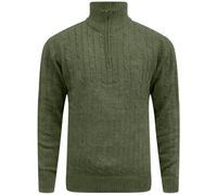 WJL WHISPERING JONES LONDON Mens Half Zip Cable Knit Cardigan High Neck Weave Chunky Knitted Pullover Jumper Classic Knitwear, Olive - FE, XL